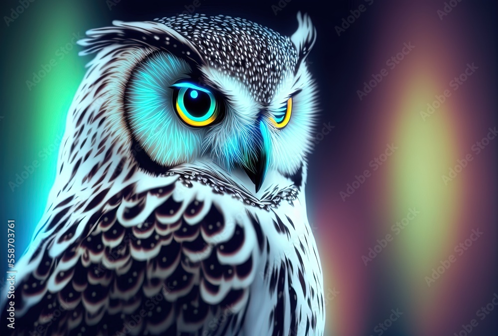 illustration of light portrait of cute owl illustration of light portrait of cute owl