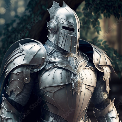 Wallpaper Mural Medieval knight in silver armor. Digital illustration AI