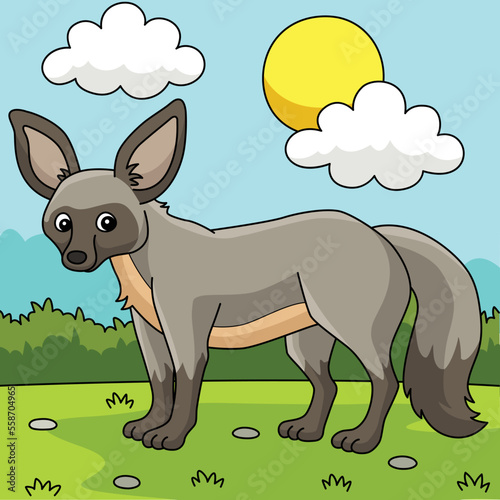 Bat-Eared Fox Animal Colored Cartoon Illustration