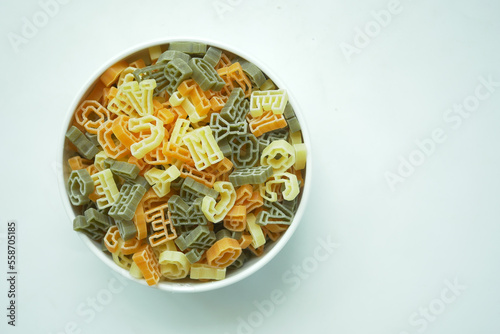 dry letter shape pasta close up 