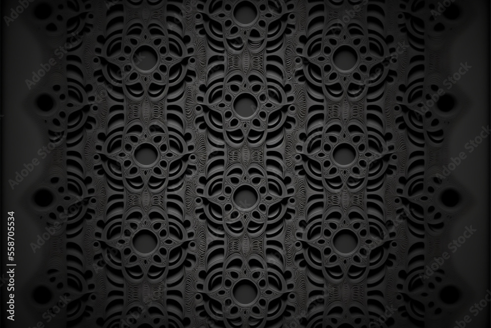 Background Illustration of seamless abstract black ornate floral vine pattern,generative ai.