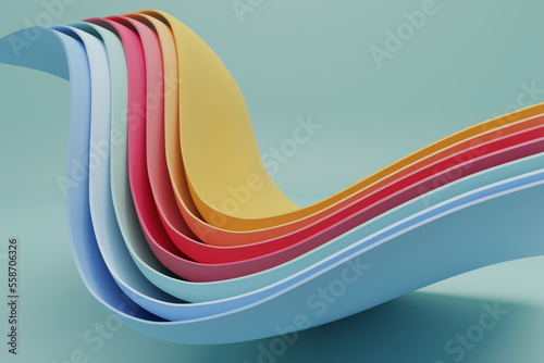 3D rendering of abstract organic waves in yellow, orange, light pink, pink, light green, light blue and blue colours