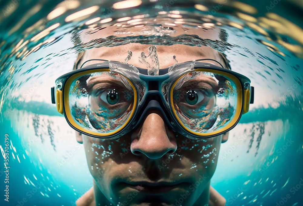swimmer underwater with goggles, Generative AI