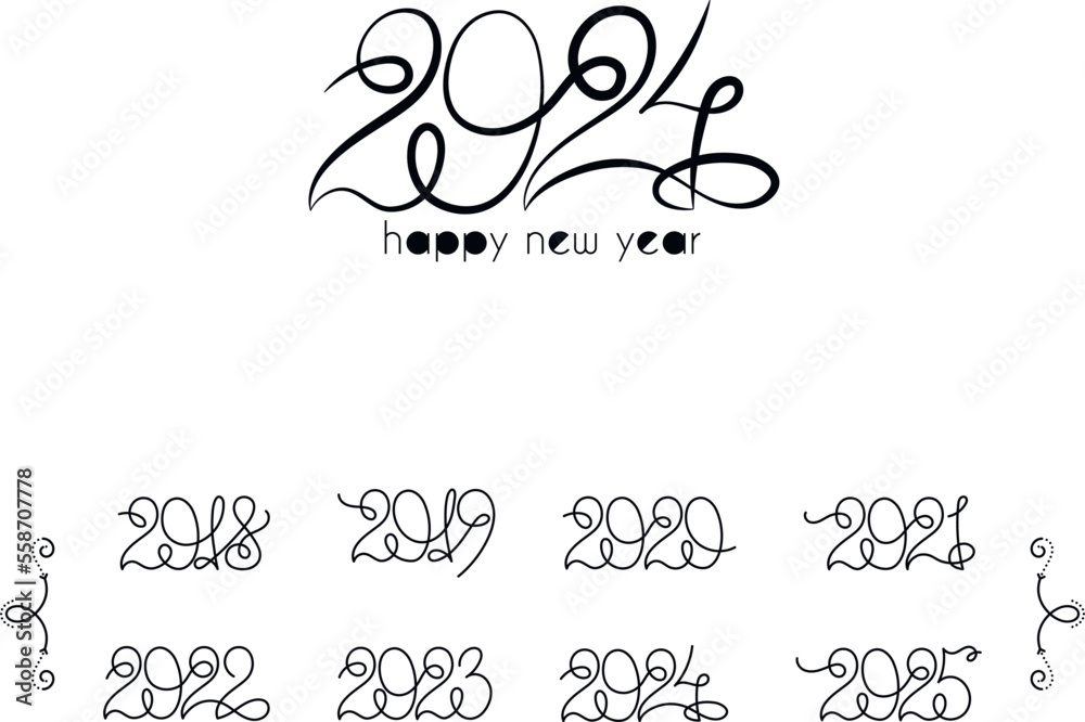 Calendar collection of year number. Ink modern brush calligraphy