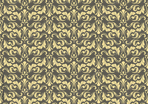 Wallpaper in the style of Baroque. Seamless vector background. Gold and gray floral ornament. Graphic pattern for fabric, wallpaper, packaging. Ornate Damask flower ornament