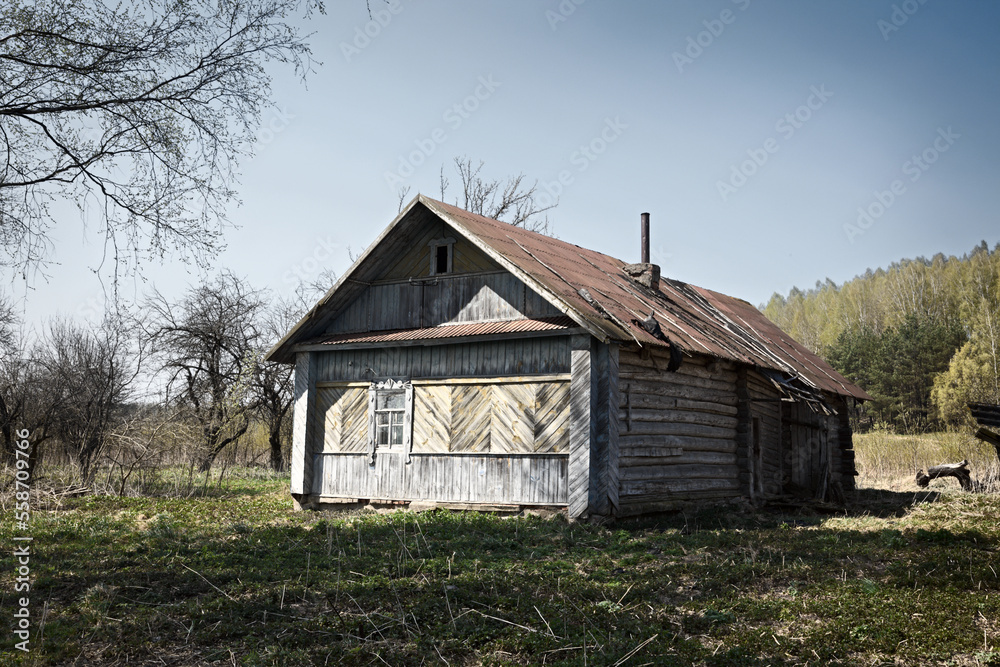 Old ruined abandoned house in Belarus countryside