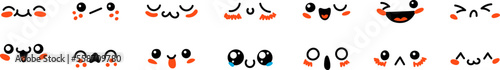 Various Cartoon Emoticons Set. Doodle faces, eyes and mouth. Caricature comic expressive emotions, smiling, crying and surprised character face expressions