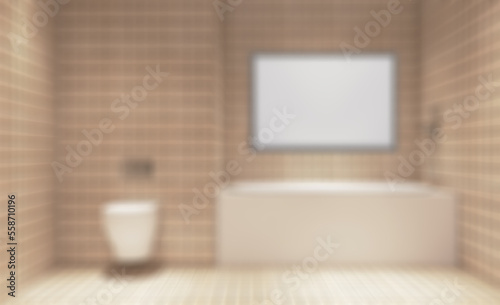 Clean and fresh bathroom with natural light. 3D rendering.. Mock. Abstract blur phototography. © COK House