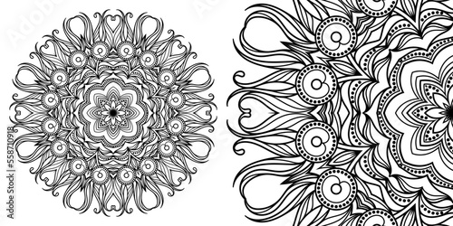 Magic cross. Circular mandala pattern for coloring, henna, tattoo, mehndi, books, decoration. Ornate decorative ornament in ethnic oriental style