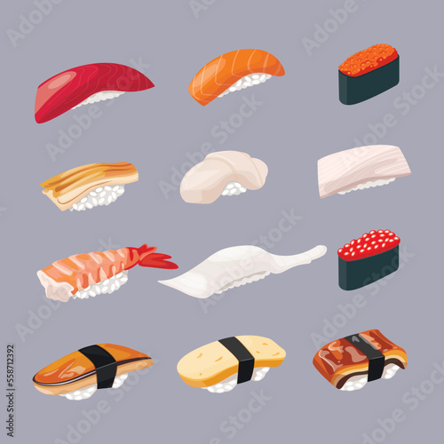 Japan food - vector illustrations set - nigiri