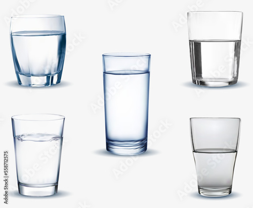 Realistic glass cup water collection