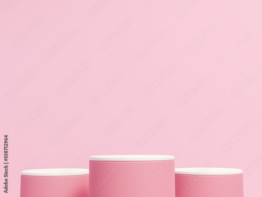 Cylinder podiums Pink shapes pastel colors, abstract background, Empty showcase for cosmetic product, Showcase, Stage for the awards ceremony, mockup, display case. 3d render, Minimal, geometric. Cylinder podiums Pink shapes pastel colors, abstract background, Empty showcase for cosmetic product, Showcase, Stage for the awards ceremony, mockup, display case. 3d render, Minimal, geometric.