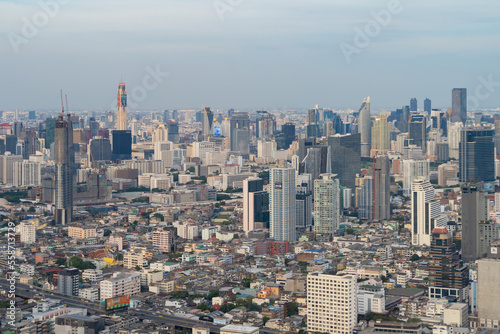 Aerial view of Bangkok Downtown Skyline, Thailand. Financial district and business centers in smart urban city in Asia. Skyscraper and high-rise buildings.