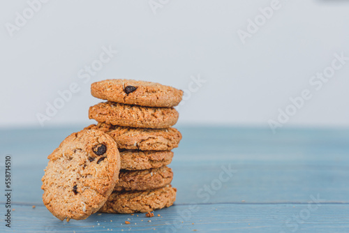 Chocolate cookies with white background . cookies background . copy space