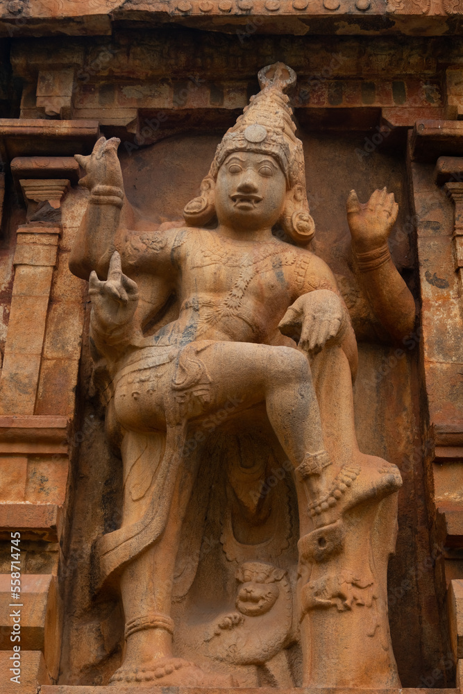 Dwarapalakas at shiva temple on the Brihadeeswara Temple, Thanjavur big temple, Tamil Nadu, India.