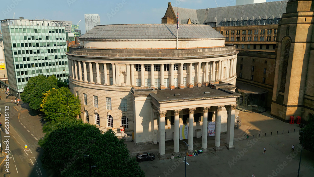 Naklejka premium Central Library of Manchester from above - drone photography