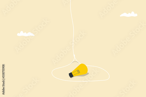 trap with golden light bulb. Trap, imprisonment, jail concept. Limitation of thinking concept. Locked, trapped creative idea.