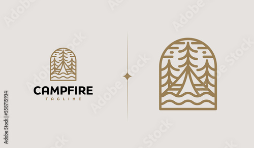 Camp Camping Cabin Vintage Monoline Logo Illustration. Universal creative premium symbol. Vector sign icon logo template. Vector illustration