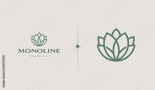 Leaf Plant Flower Monoline Logo. Universal creative premium symbol. Vector sign icon logo template. Vector illustration