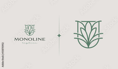 Leaf Plant Flower Monoline Logo. Universal creative premium symbol. Vector sign icon logo template. Vector illustration