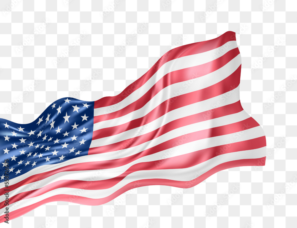 Flag of the United States waving in the wind. Shiny Silk USA flag with