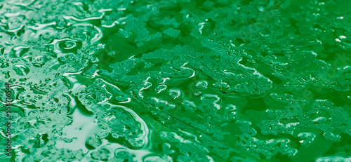 Green surface in water drops