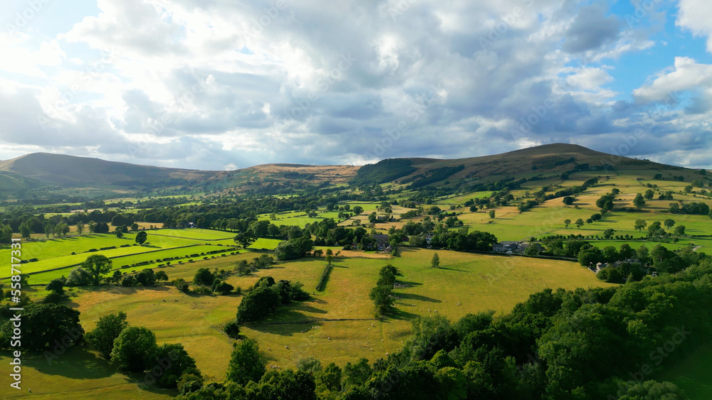 Village of Hope in the Peak District National Park - aerial view - drone photography