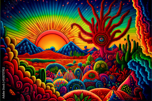 psychedelic desert landscape - Generative AI © Schneestarre