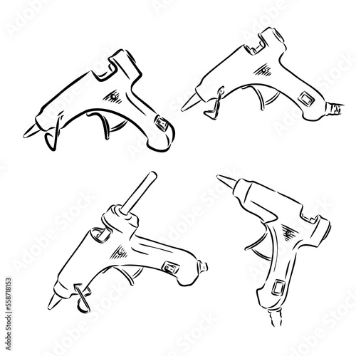 glue gun line vector illustration, isolated on white background.top view