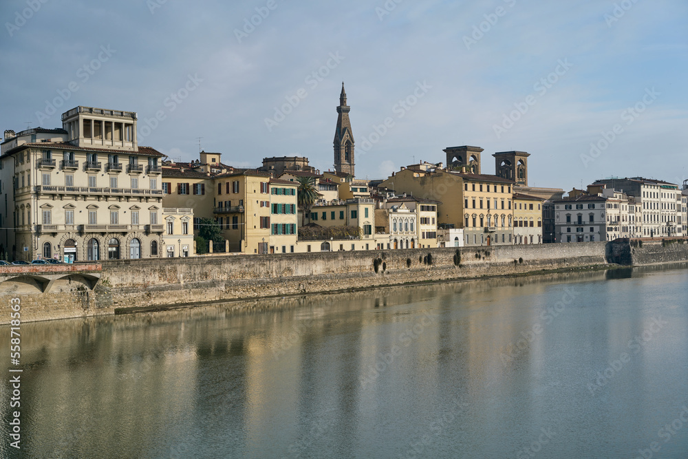 Morning view of river Arno  in Florence, Italy

