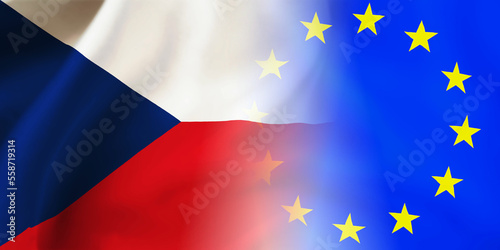 Εκτύπωση καμβά Czech Republic,EU flag together.Czechia,European waving flag