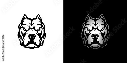 Tablou canvas Pit bull dog head vector illustration logo on white and black background