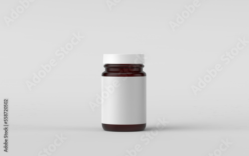 Isolated Amber Pills Bottle Mockup With Blank Label. 3D Render