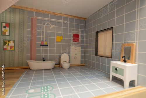 A bathroom in a children's doll house.