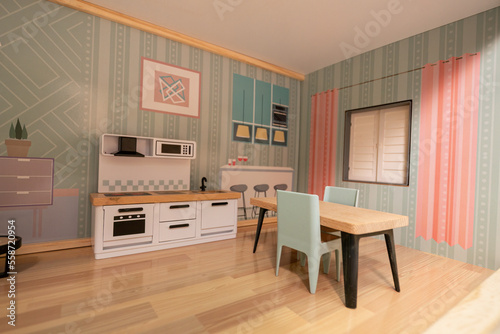 Kitchen in a children's house for dolls.