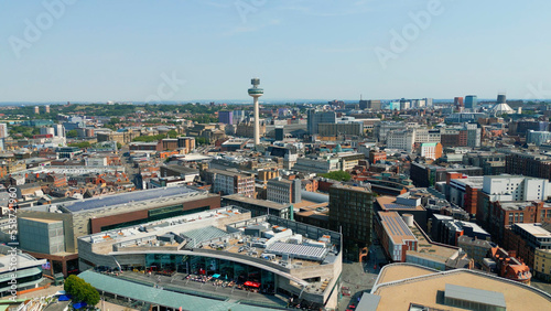 Flight over the city center of Liverpool - drone photography photo