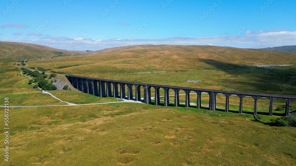 Ribblehead Viaduct at Yorkshire Dales National Park - aerial view - drone photography