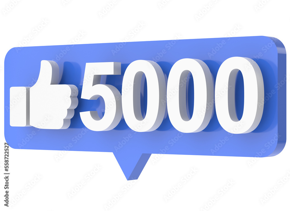 Five thousand likes. 5000 likes. Like icon. 3D illustration. Five thousand likes. 5000 likes. Like icon. 3D illustration.