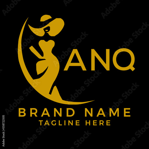 ANQ fashion logo. ANQ  Beauty fashion house. modeling dress jewelry. ANQ fashion technology  Monogram logo design for entrepreneur and best business icon. 
 photo