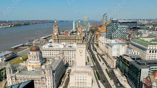 Flight over the city of Liverpool - drone photography