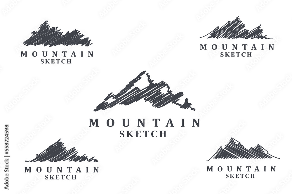 Fototapeta premium set of hand drawn mountains 