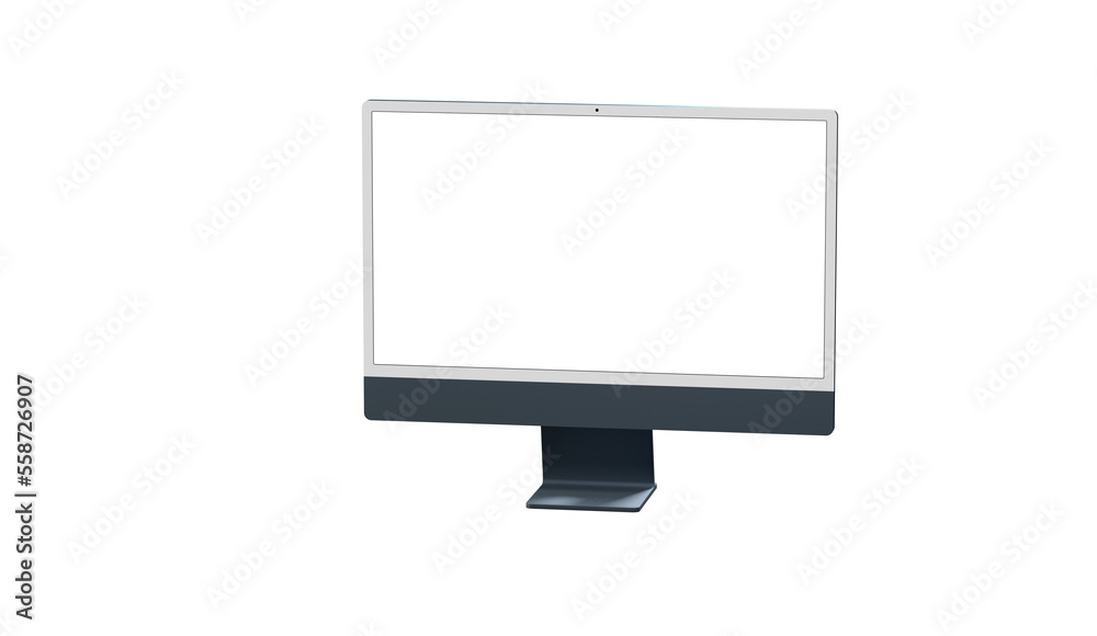 Computer display with white blank screen. Front view. Isolated on white background. 3D illustration. Computer display with white blank screen. Front view. Isolated on white background. 3D illustration.