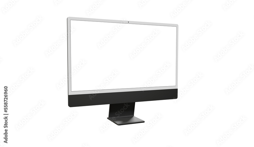 Computer display with white blank screen. Front view. Isolated on white background. 3D illustration. Computer display with white blank screen. Front view. Isolated on white background. 3D illustration.