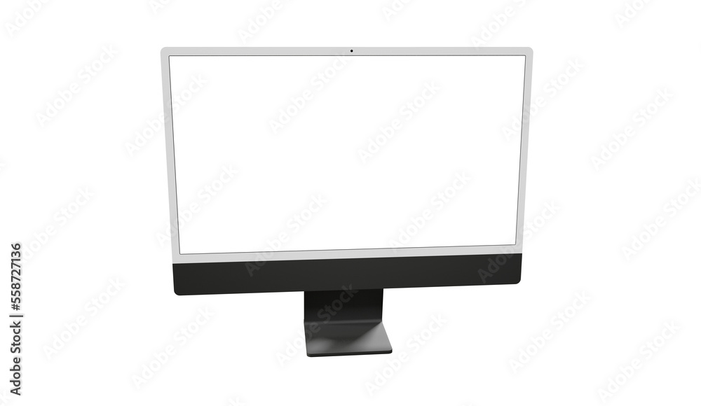 Realistic 3D Computer, with a white screen, isolated on a background Realistic 3D Computer, with a white screen, isolated on a background