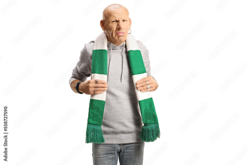 Grumpy bald man with a green and white scarf Grumpy bald man with a green and white scarf