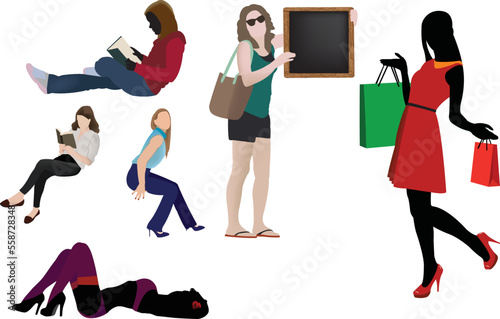 women in various positions and attitudes-