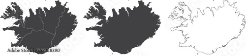 set of 3 maps of Iceland - vector illustrations 