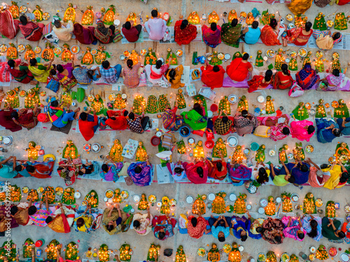 Aerial view of people at Rakher Upobash festival, Shri Shri Lokenath Brahmachari, Ashram temple, Bangladesh. photo