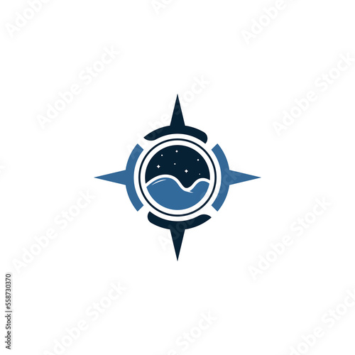 Compass and mountain logo template. Logo design for adventure or travel inspiration.