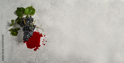 Red grapes on a marble background, with copy space